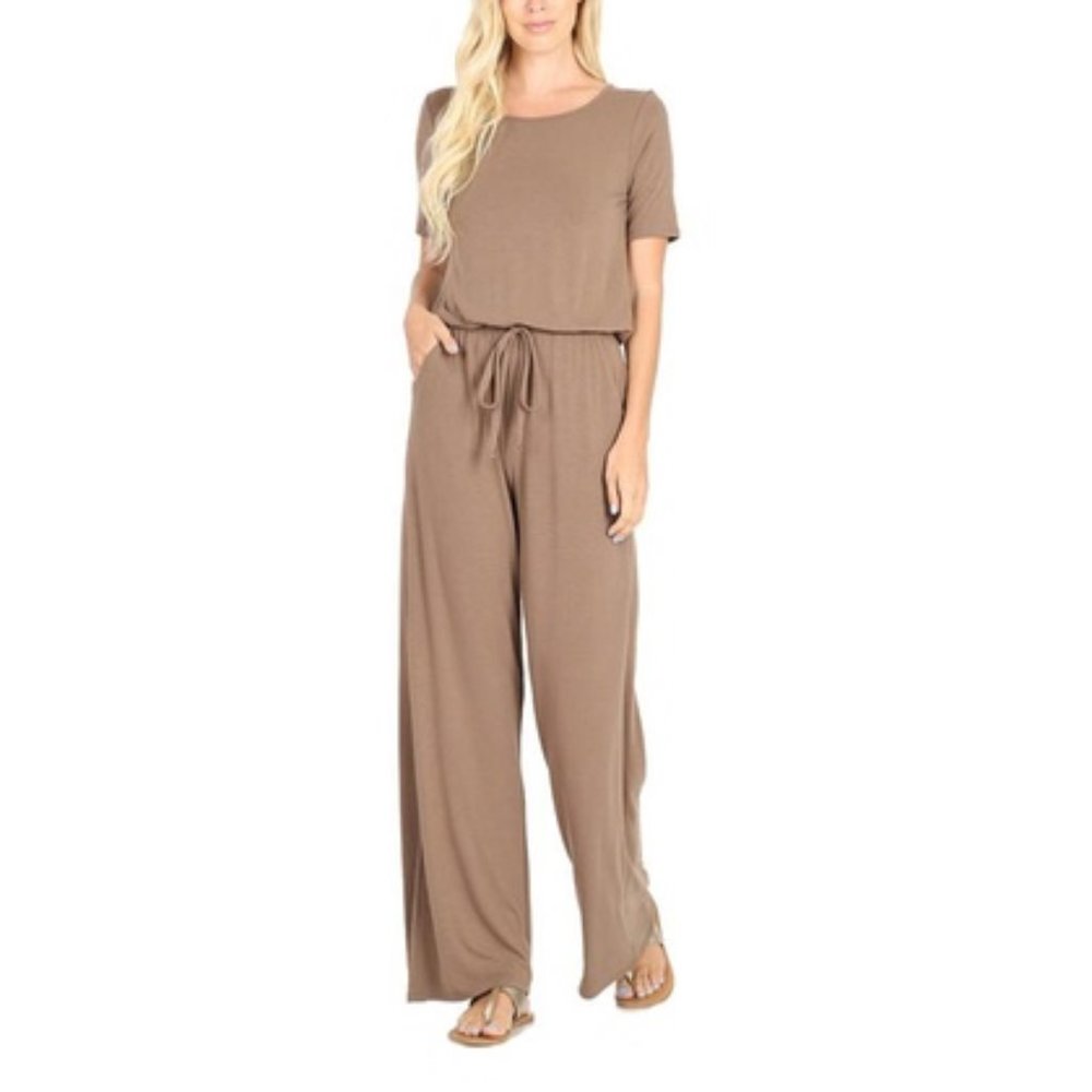 Women's Short Sleeve Jumpsuit w/ Elastic Waist (L)